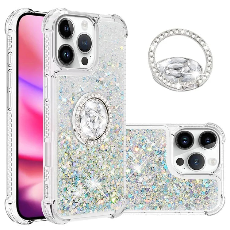 YB Quicksand Series-7 For iPhone 16 Pro Max Kickstand Case Shiny Sequins TPU Cover