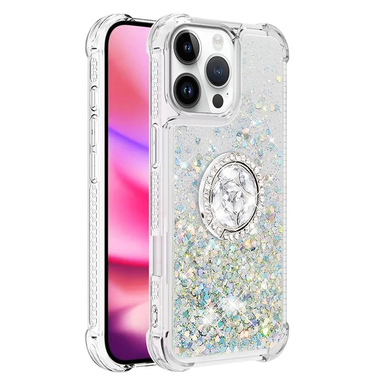 YB Quicksand Series-7 For iPhone 16 Pro Max Kickstand Case Shiny Sequins TPU Cover