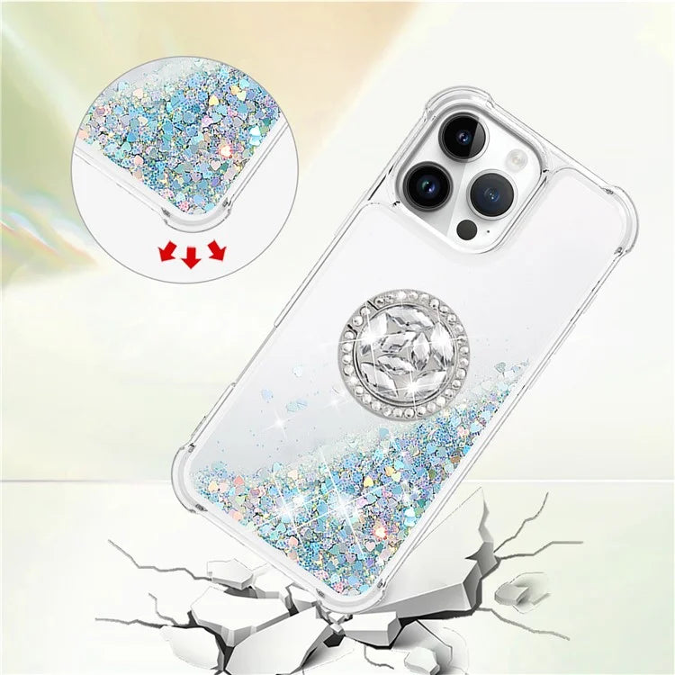 YB Quicksand Series-7 For iPhone 16 Pro Max Kickstand Case Shiny Sequins TPU Cover