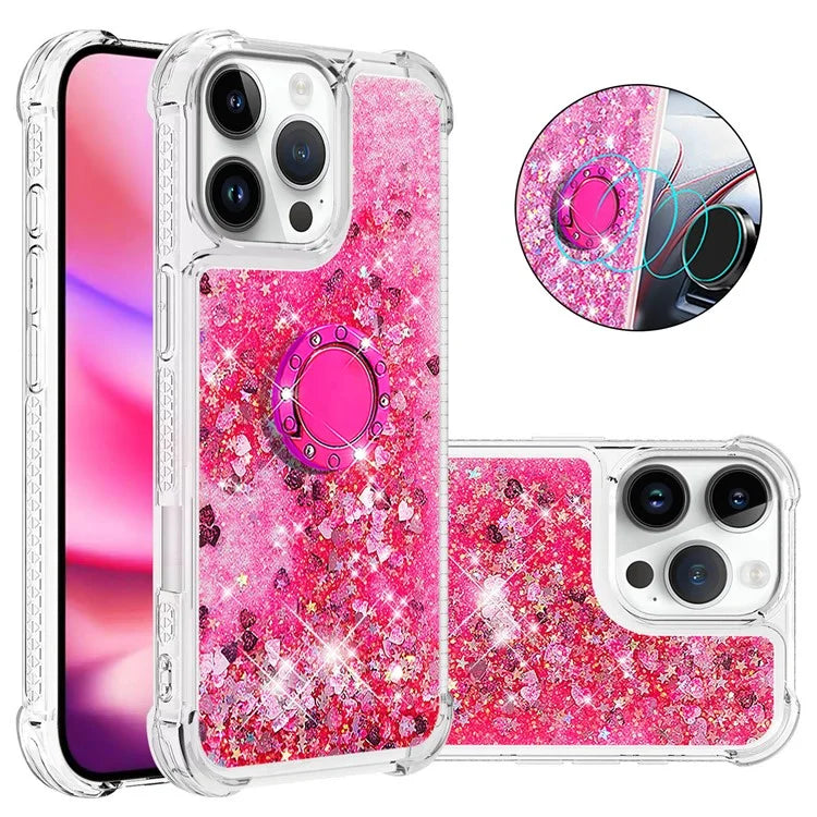 YB Quicksand Series-7 For iPhone 16 Pro Max Kickstand Case Shiny Sequins TPU Cover