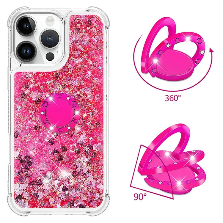 YB Quicksand Series-7 For iPhone 16 Pro Max Kickstand Case Shiny Sequins TPU Cover