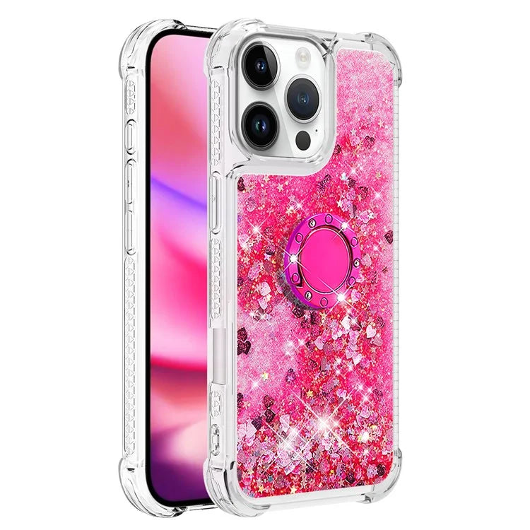 YB Quicksand Series-7 For iPhone 16 Pro Max Kickstand Case Shiny Sequins TPU Cover
