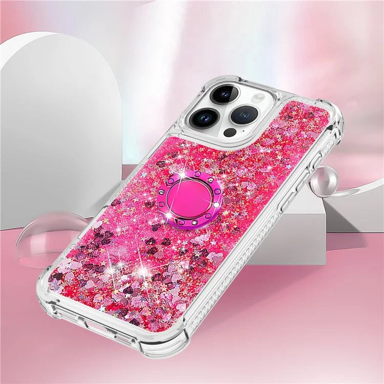 YB Quicksand Series-7 For iPhone 16 Pro Max Kickstand Case Shiny Sequins TPU Cover