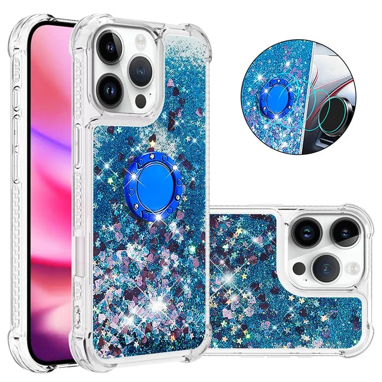 YB Quicksand Series-7 For iPhone 16 Pro Max Kickstand Case Shiny Sequins TPU Cover
