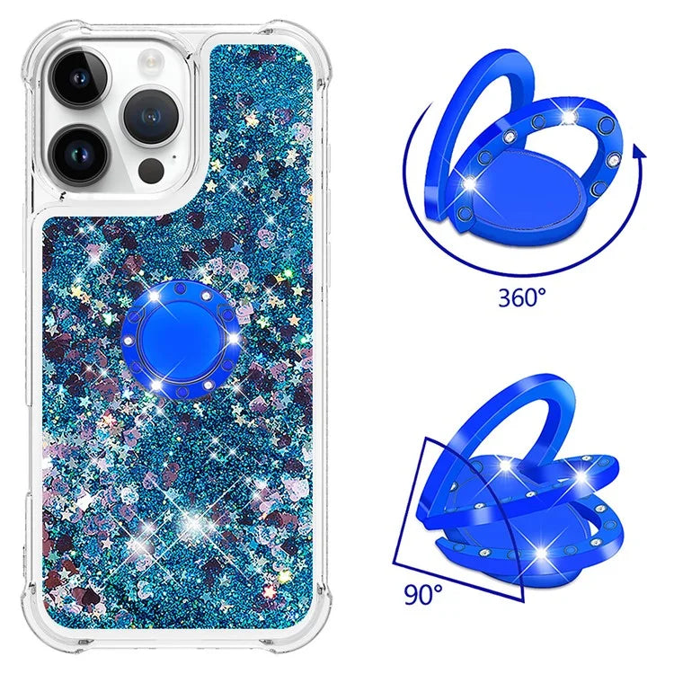 YB Quicksand Series-7 For iPhone 16 Pro Max Kickstand Case Shiny Sequins TPU Cover