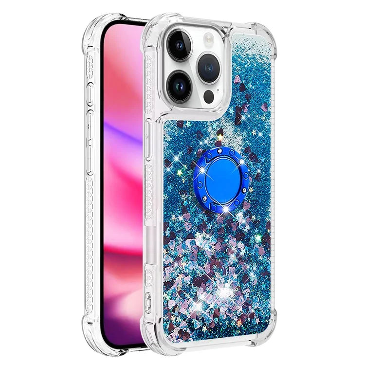 YB Quicksand Series-7 For iPhone 16 Pro Max Kickstand Case Shiny Sequins TPU Cover