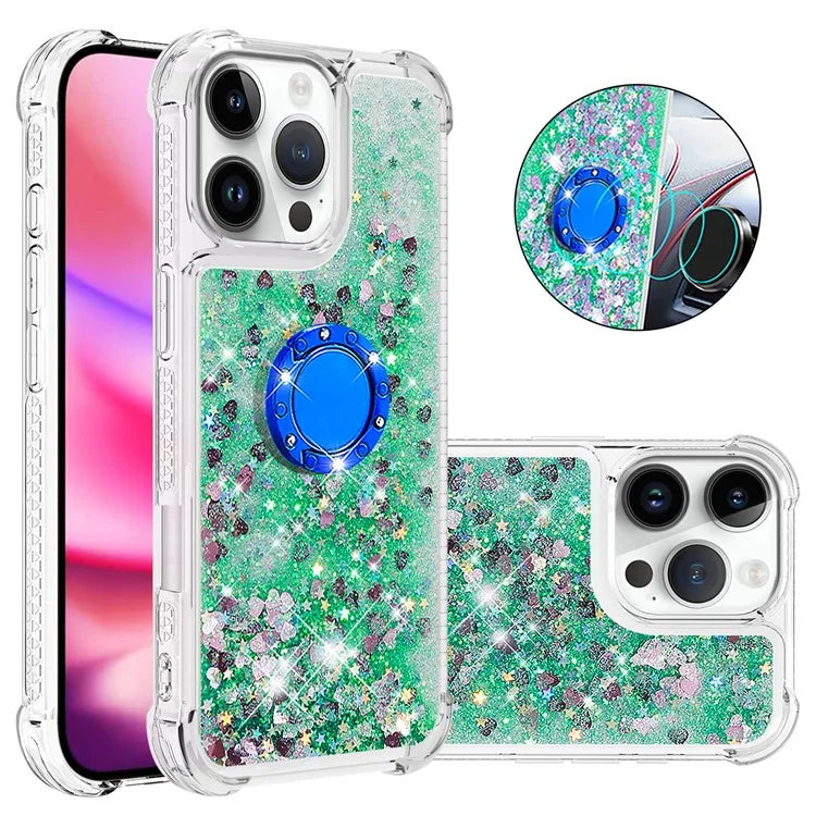 YB Quicksand Series-7 For iPhone 16 Pro Max Kickstand Case Shiny Sequins TPU Cover