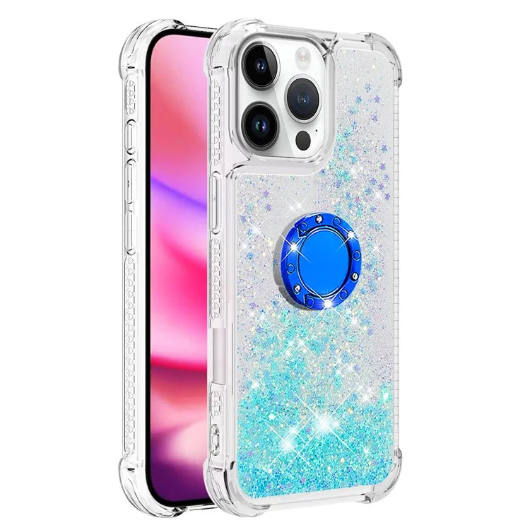 YB Quicksand Series-7 For iPhone 16 Pro Max Kickstand Case Shiny Sequins TPU Cover