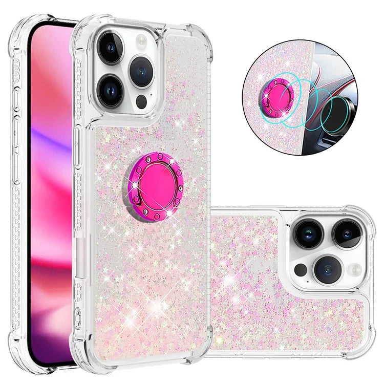 YB Quicksand Series-7 For iPhone 16 Pro Max Kickstand Case Shiny Sequins TPU Cover
