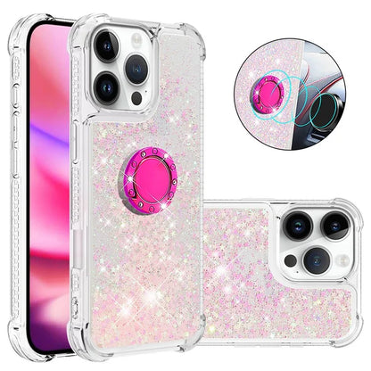 YB Quicksand Series-7 For iPhone 16 Pro Max Kickstand Case Shiny Sequins TPU Cover
