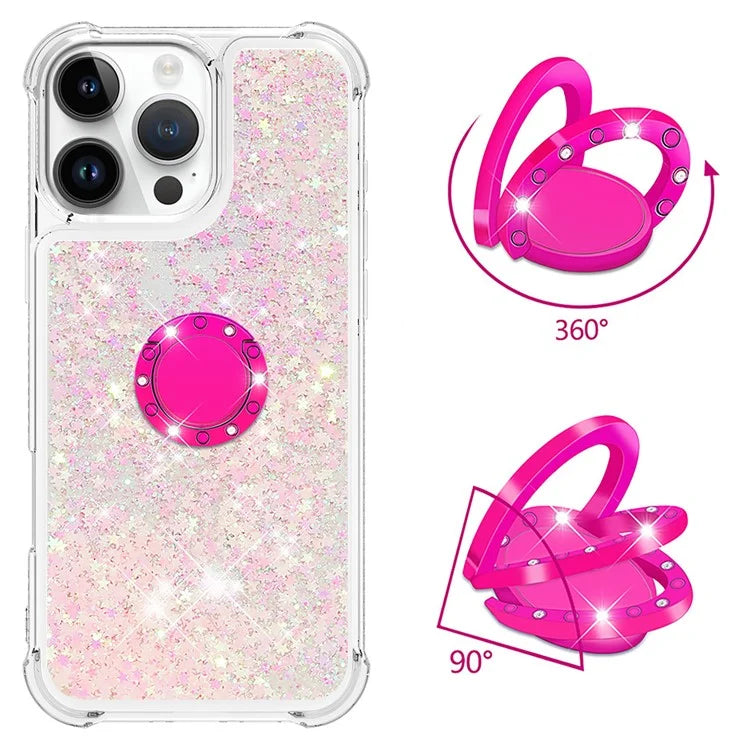 YB Quicksand Series-7 For iPhone 16 Pro Max Kickstand Case Shiny Sequins TPU Cover