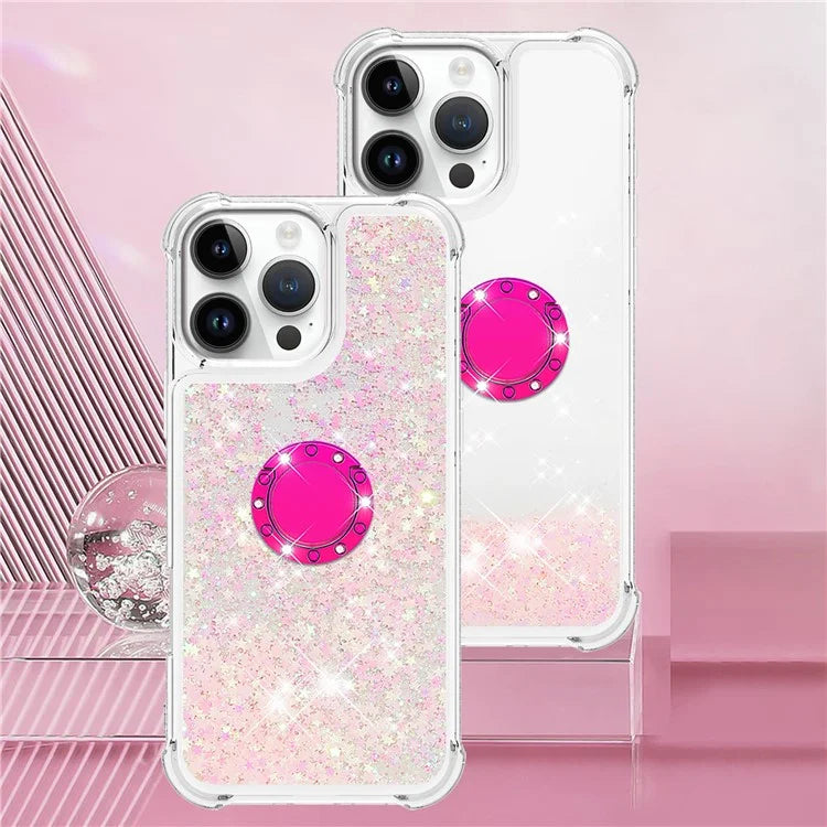 YB Quicksand Series-7 For iPhone 16 Pro Max Kickstand Case Shiny Sequins TPU Cover