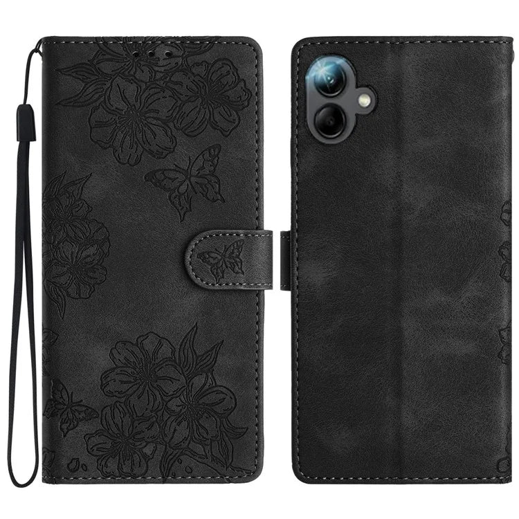 For Samsung Galaxy A06 Case Butterfly Flower Pattern Skin-Touch Leather Phone Cover