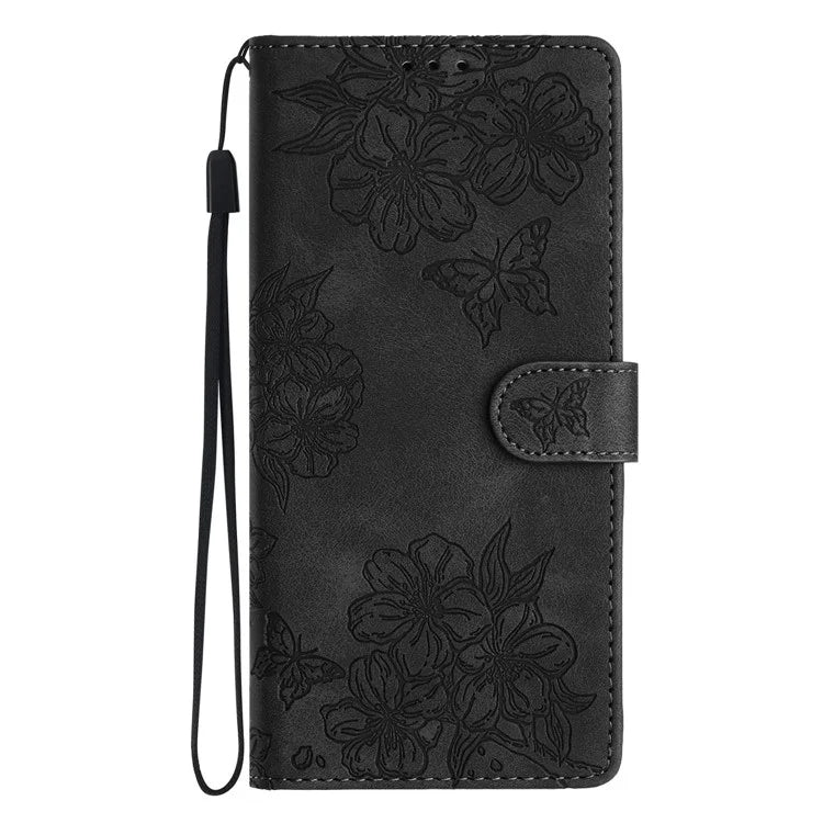 For Samsung Galaxy A06 Case Butterfly Flower Pattern Skin-Touch Leather Phone Cover