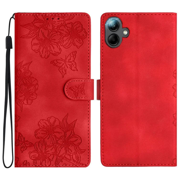 For Samsung Galaxy A06 Case Butterfly Flower Pattern Skin-Touch Leather Phone Cover