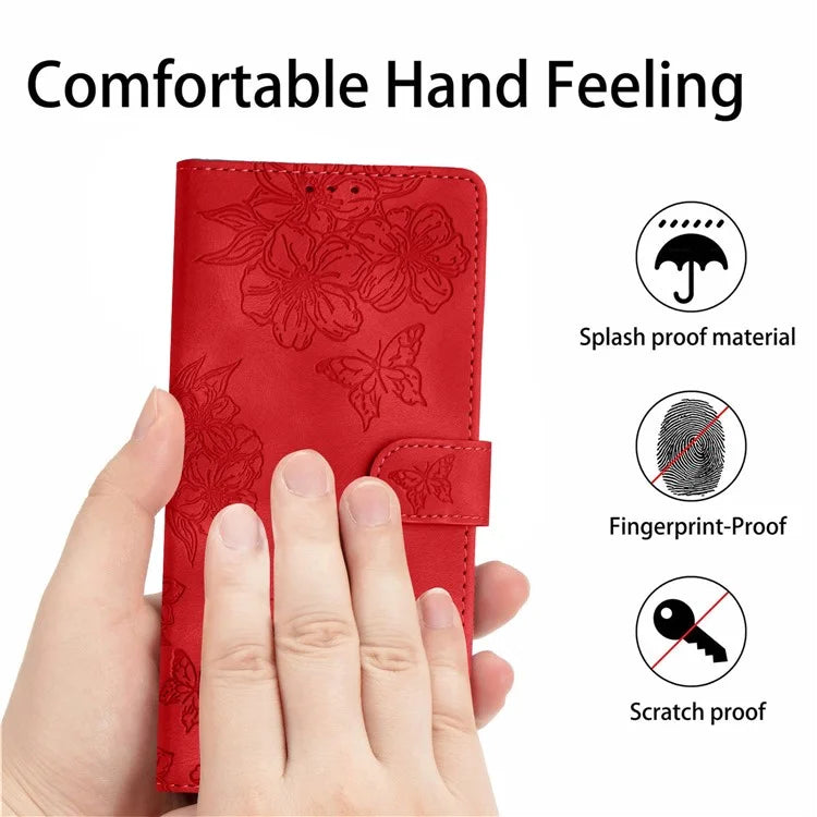 For Samsung Galaxy A06 Case Butterfly Flower Pattern Skin-Touch Leather Phone Cover
