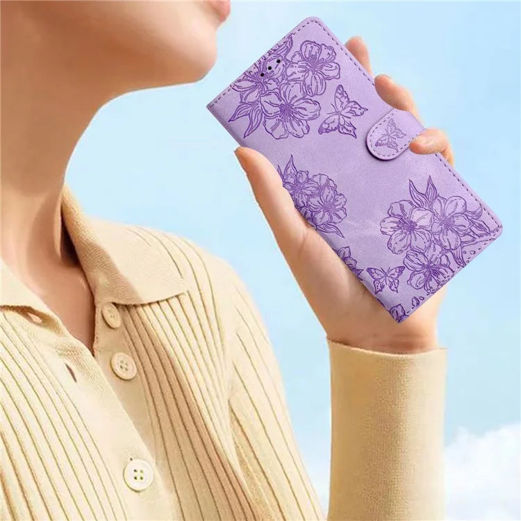 For Samsung Galaxy A06 Case Butterfly Flower Pattern Skin-Touch Leather Phone Cover