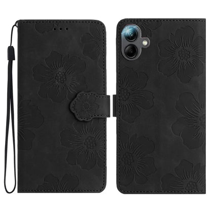 For Samsung Galaxy A06 Case Flower Design Leather Wallet Phone Cover with Wrist Strap