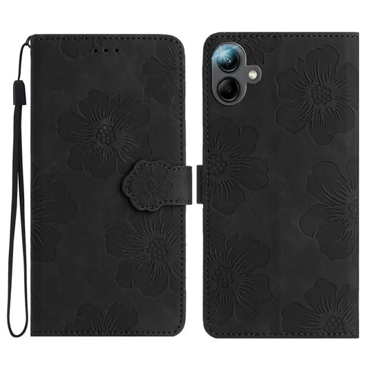 For Samsung Galaxy A06 Case Flower Design Leather Wallet Phone Cover with Wrist Strap