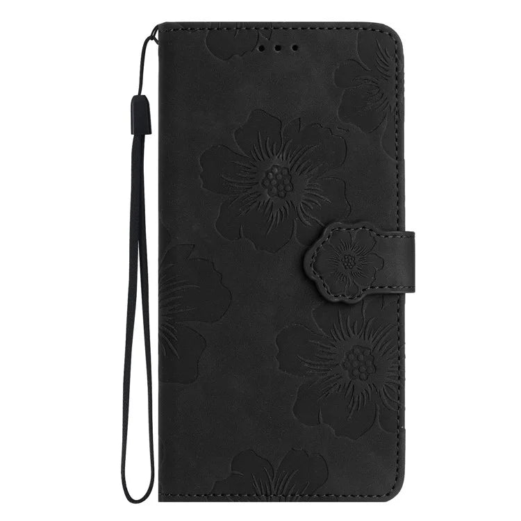 For Samsung Galaxy A06 Case Flower Design Leather Wallet Phone Cover with Wrist Strap