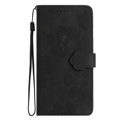For Samsung Galaxy A06 Case Flower Design Leather Wallet Phone Cover with Wrist Strap