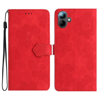 For Samsung Galaxy A06 Case Flower Design Leather Wallet Phone Cover with Wrist Strap