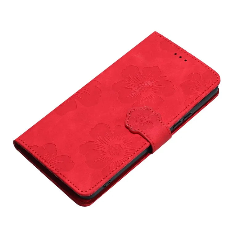 For Samsung Galaxy A06 Case Flower Design Leather Wallet Phone Cover with Wrist Strap
