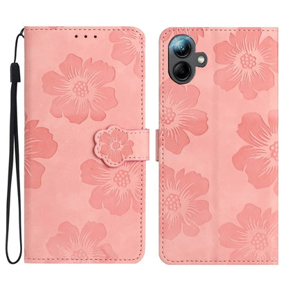 For Samsung Galaxy A06 Case Flower Design Leather Wallet Phone Cover with Wrist Strap