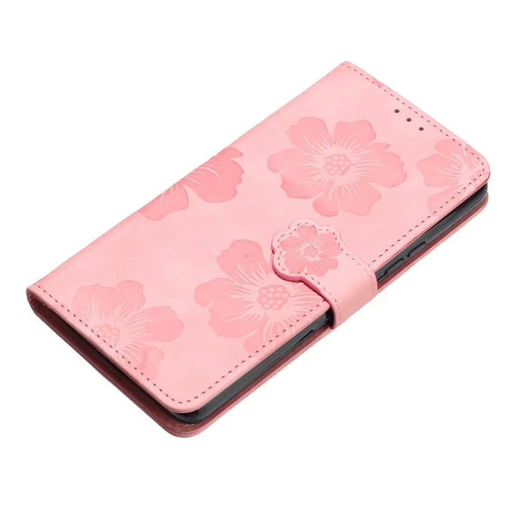 For Samsung Galaxy A06 Case Flower Design Leather Wallet Phone Cover with Wrist Strap