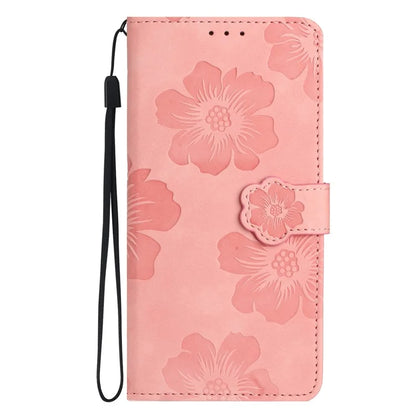 For Samsung Galaxy A06 Case Flower Design Leather Wallet Phone Cover with Wrist Strap