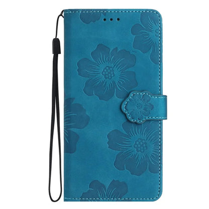 For Samsung Galaxy A06 Case Flower Design Leather Wallet Phone Cover with Wrist Strap