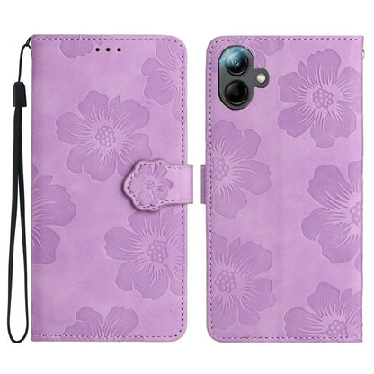 For Samsung Galaxy A06 Case Flower Design Leather Wallet Phone Cover with Wrist Strap