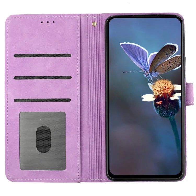 For Samsung Galaxy A06 Case Flower Design Leather Wallet Phone Cover with Wrist Strap