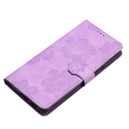 For Samsung Galaxy A06 Case Flower Design Leather Wallet Phone Cover with Wrist Strap