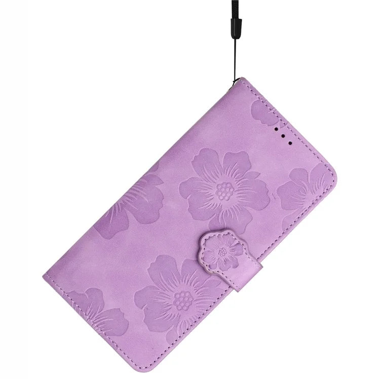 For Samsung Galaxy A06 Case Flower Design Leather Wallet Phone Cover with Wrist Strap