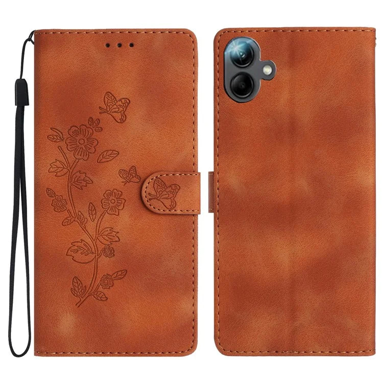 For Samsung Galaxy A06 Case Leather Imprinted Flower Phone Cover Wallet with Wrist Strap