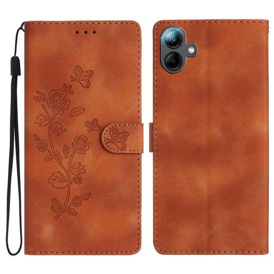 For Samsung Galaxy A06 Case Leather Imprinted Flower Phone Cover Wallet with Wrist Strap