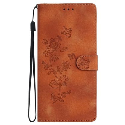 For Samsung Galaxy A06 Case Leather Imprinted Flower Phone Cover Wallet with Wrist Strap