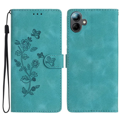 For Samsung Galaxy A06 Case Leather Imprinted Flower Phone Cover Wallet with Wrist Strap