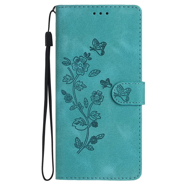 For Samsung Galaxy A06 Case Leather Imprinted Flower Phone Cover Wallet with Wrist Strap