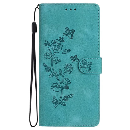 For Samsung Galaxy A06 Case Leather Imprinted Flower Phone Cover Wallet with Wrist Strap