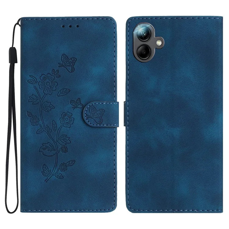 For Samsung Galaxy A06 Case Leather Imprinted Flower Phone Cover Wallet with Wrist Strap