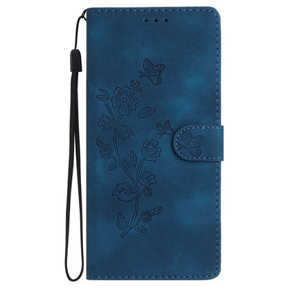 For Samsung Galaxy A06 Case Leather Imprinted Flower Phone Cover Wallet with Wrist Strap