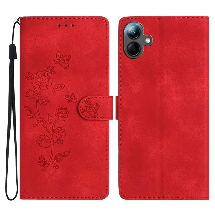 For Samsung Galaxy A06 Case Leather Imprinted Flower Phone Cover Wallet with Wrist Strap
