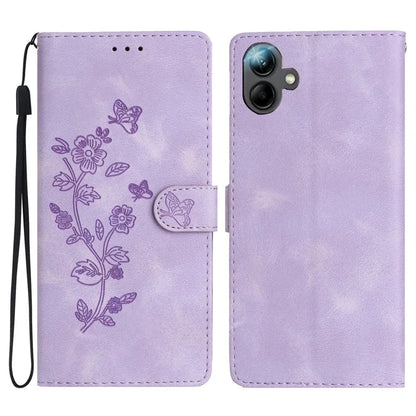 For Samsung Galaxy A06 Case Leather Imprinted Flower Phone Cover Wallet with Wrist Strap