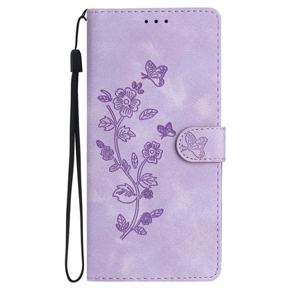 For Samsung Galaxy A06 Case Leather Imprinted Flower Phone Cover Wallet with Wrist Strap