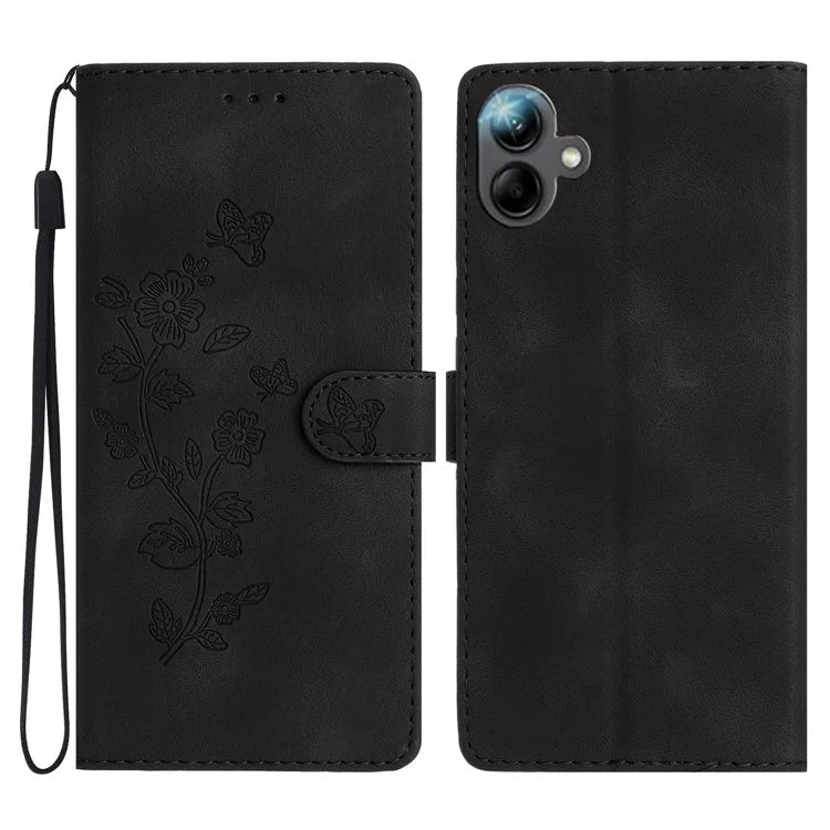For Samsung Galaxy A06 Case Leather Imprinted Flower Phone Cover Wallet with Wrist Strap