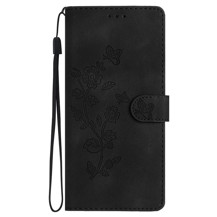 For Samsung Galaxy A06 Case Leather Imprinted Flower Phone Cover Wallet with Wrist Strap