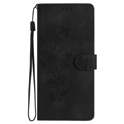 For Samsung Galaxy A06 Case Leather Imprinted Flower Phone Cover Wallet with Wrist Strap