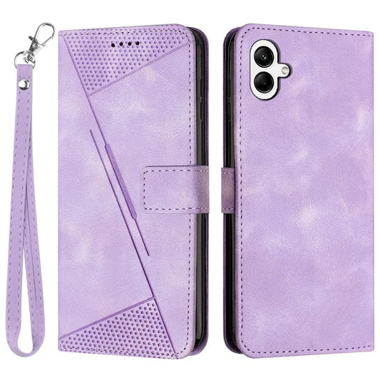 For Samsung Galaxy A06 Case Triangle Pattern Leather Phone Cover Wallet with Hand Strap